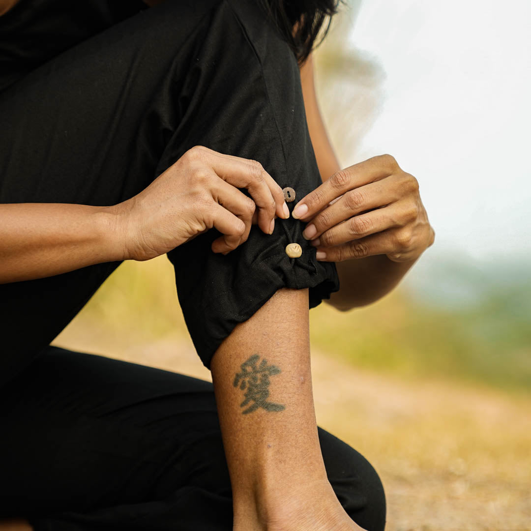 Women Cotton Yoga Pants and Yoga Top Set Black -Ananda