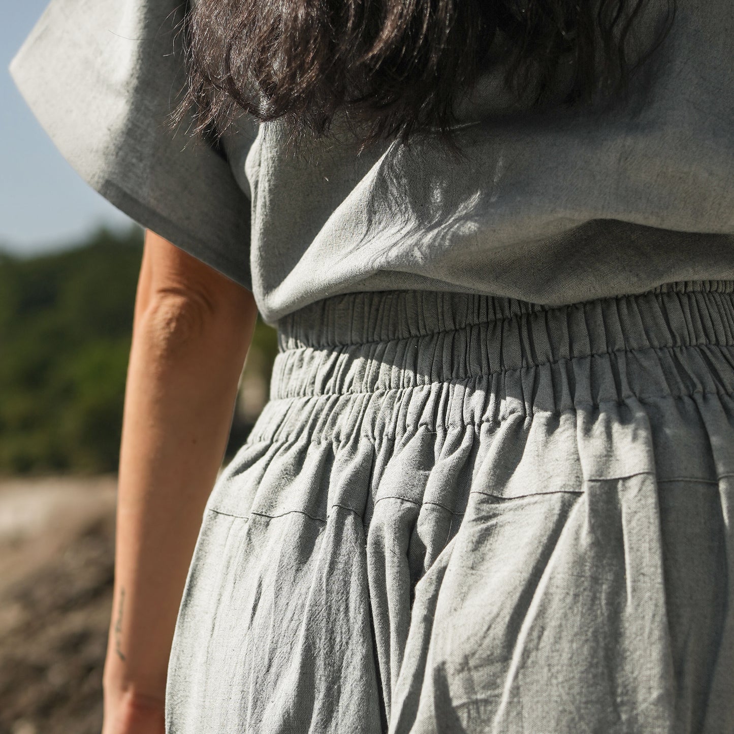 Women Zero Waste Cotton Yoga Pants and Yoga Top Set Grey -Shwet