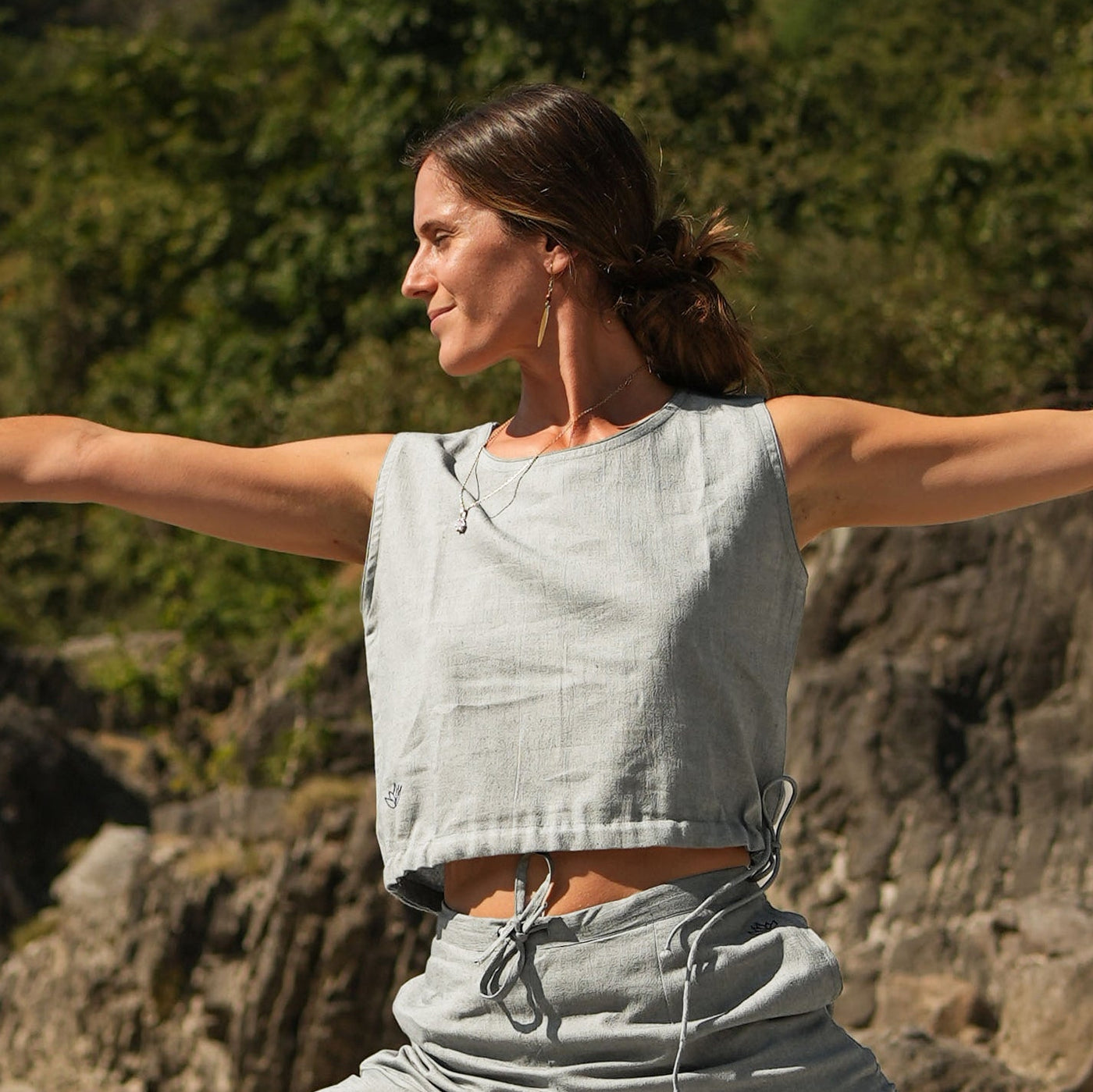 Women Cotton Yoga Crop Top Women Grey -Ananda — view 6