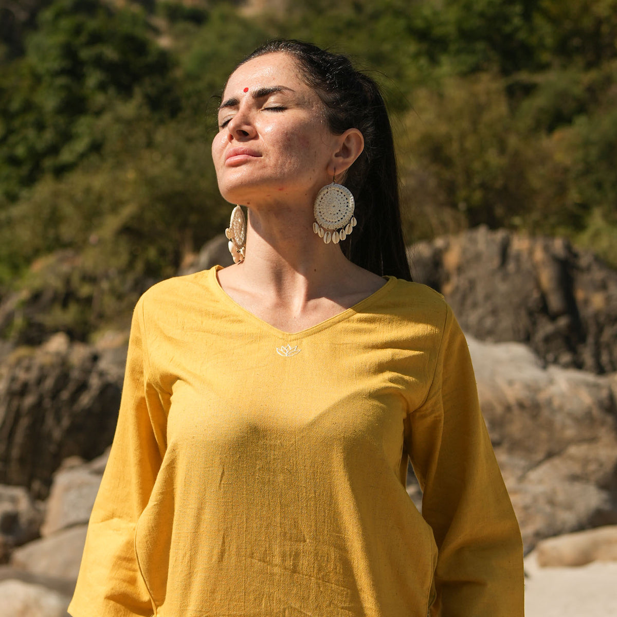 Women Cotton Yoga Top Women Yellow -Surya — view 5