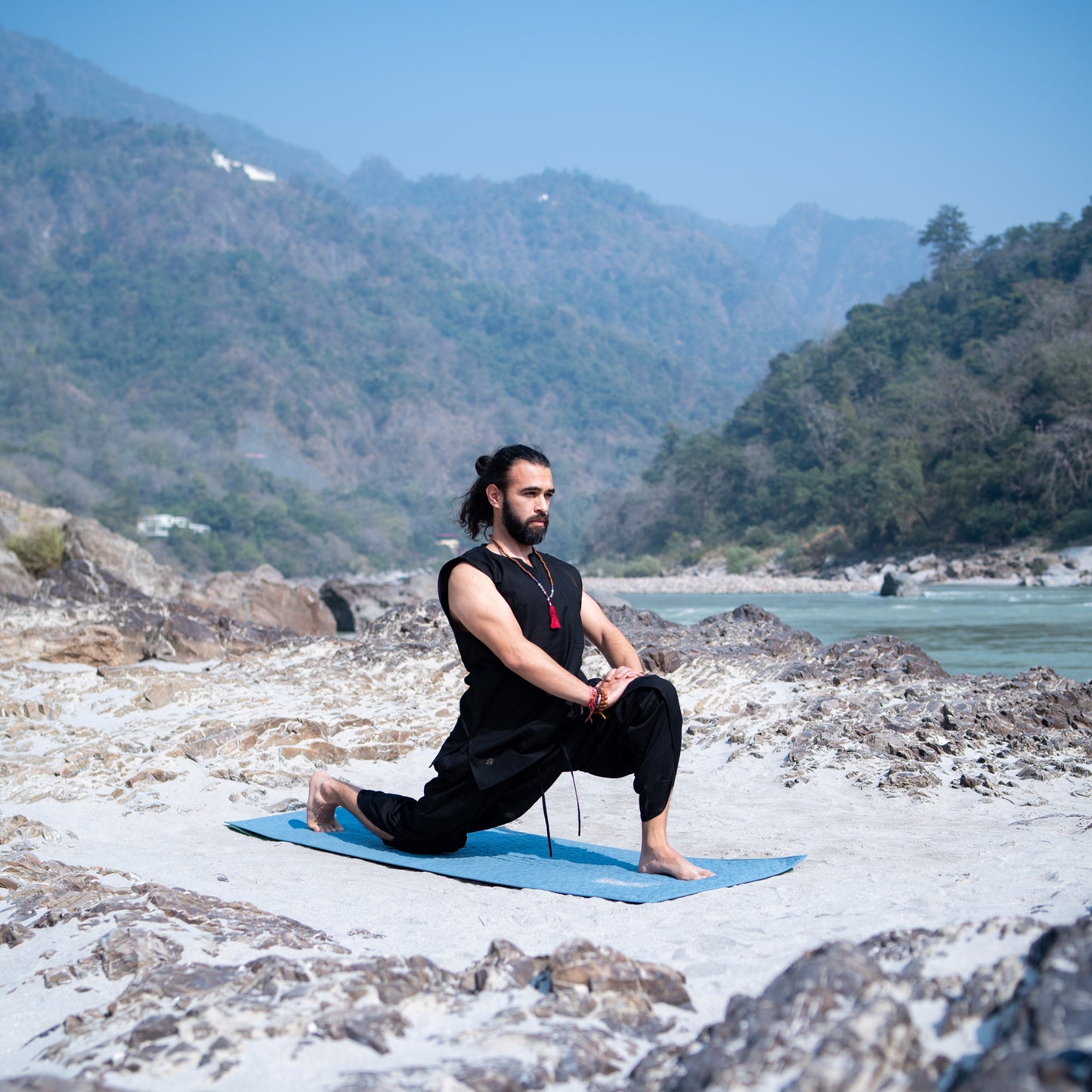 Men Cotton Yoga Pants Black -Rajas