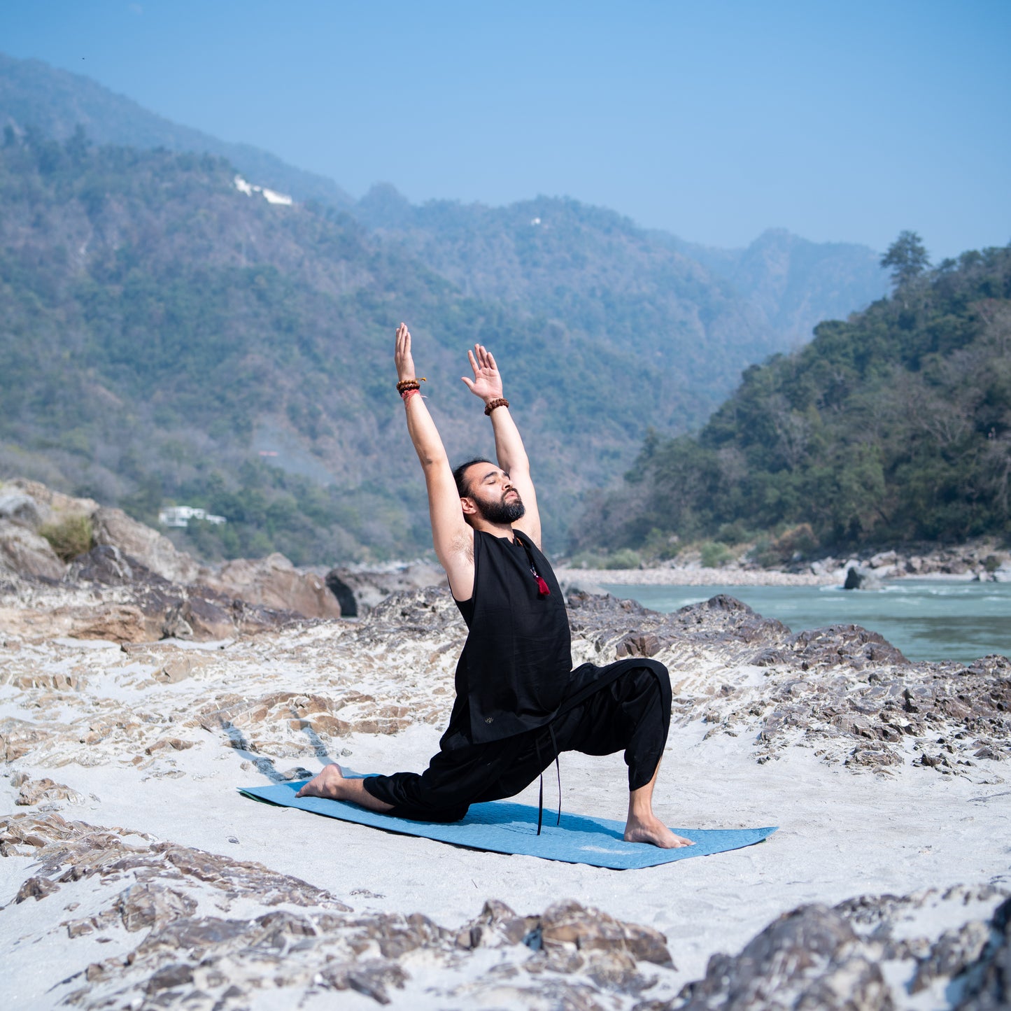Men Cotton Yoga Pants Black -Rajas
