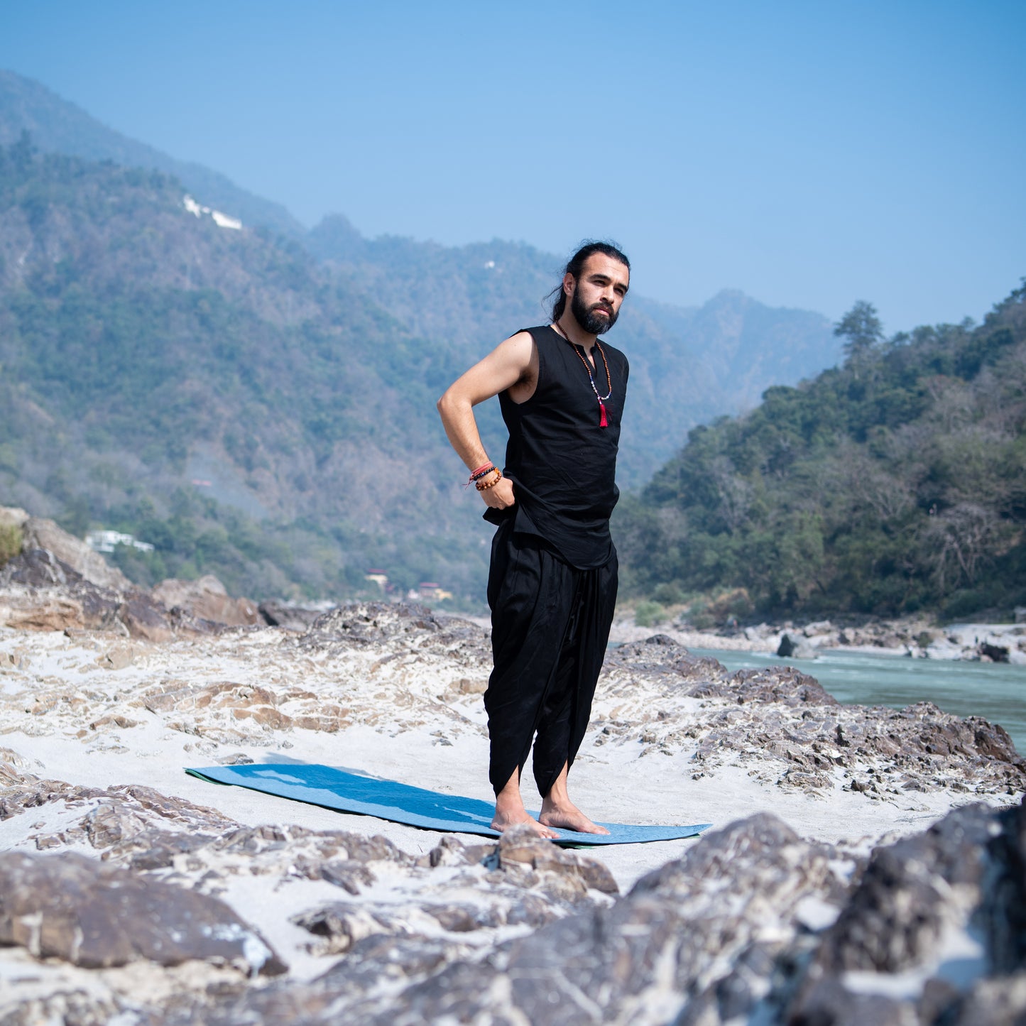 Men Yoga Pants and Yoga Top Set Black -Rajas