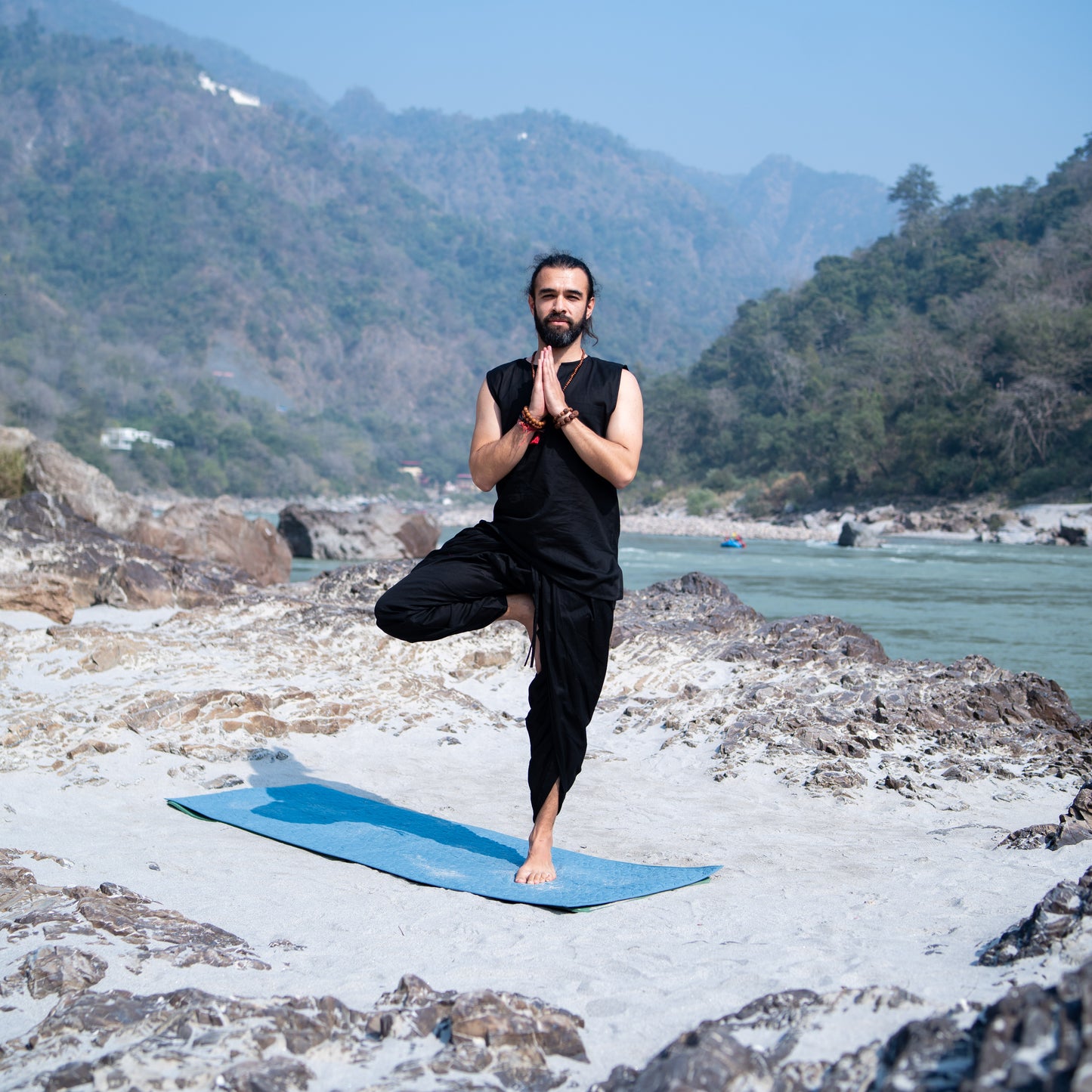 Men Cotton Yoga Pants Black -Rajas