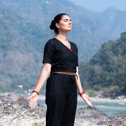 Women Cotton Yoga Top Black -Apas | AKISO