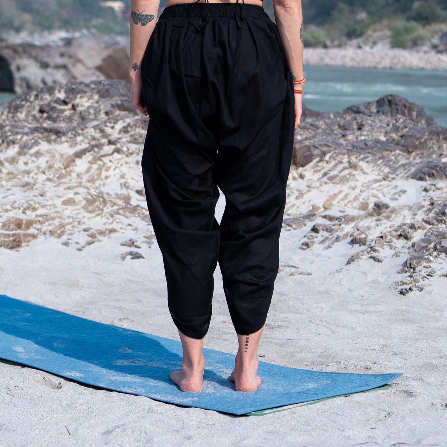 Women Cotton Yoga Pants Black -Akasha