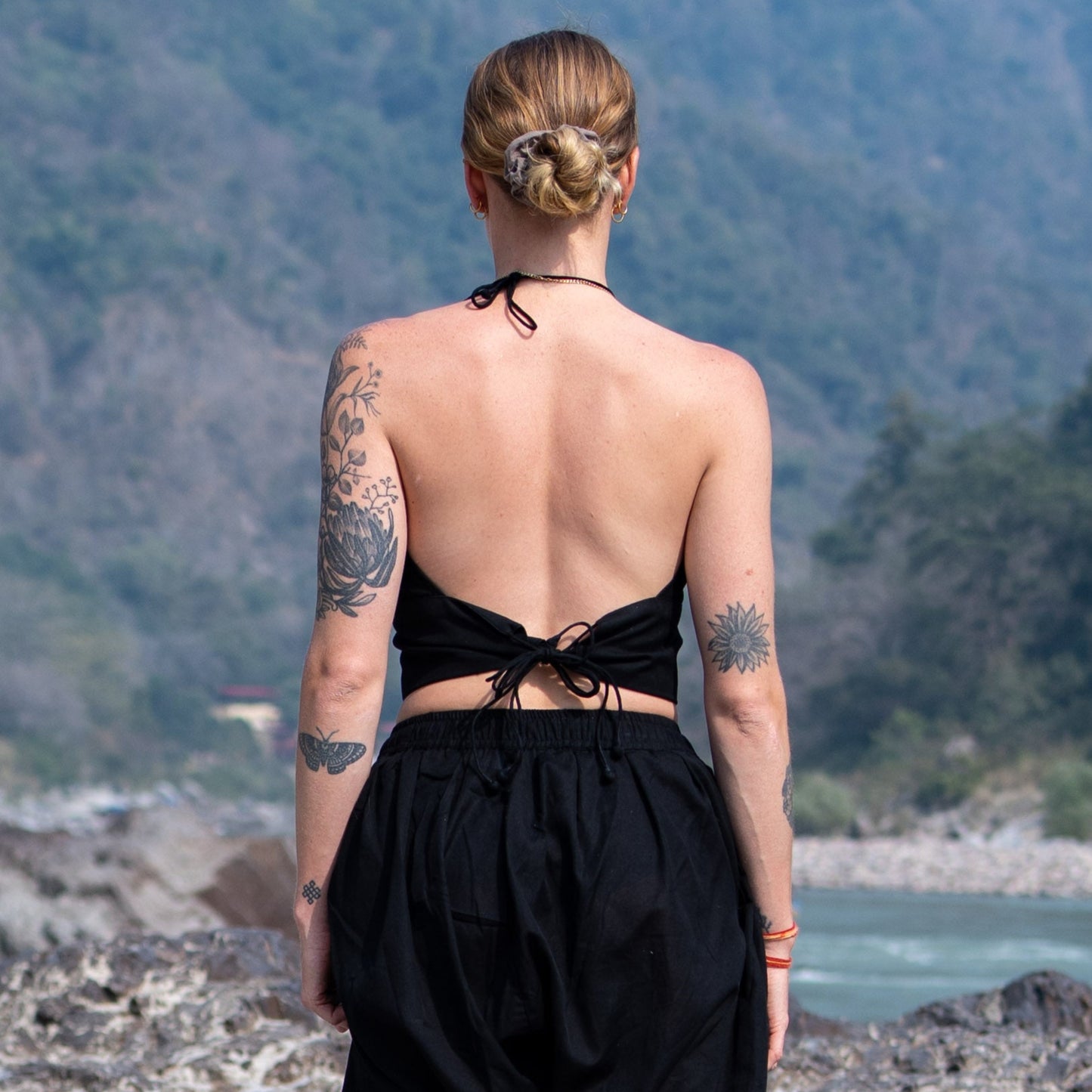 Women Cotton Yoga Top Black -Akasha