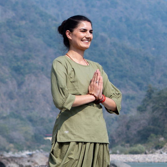 Women Cotton Yoga Top Green -Buddhi |AKISO