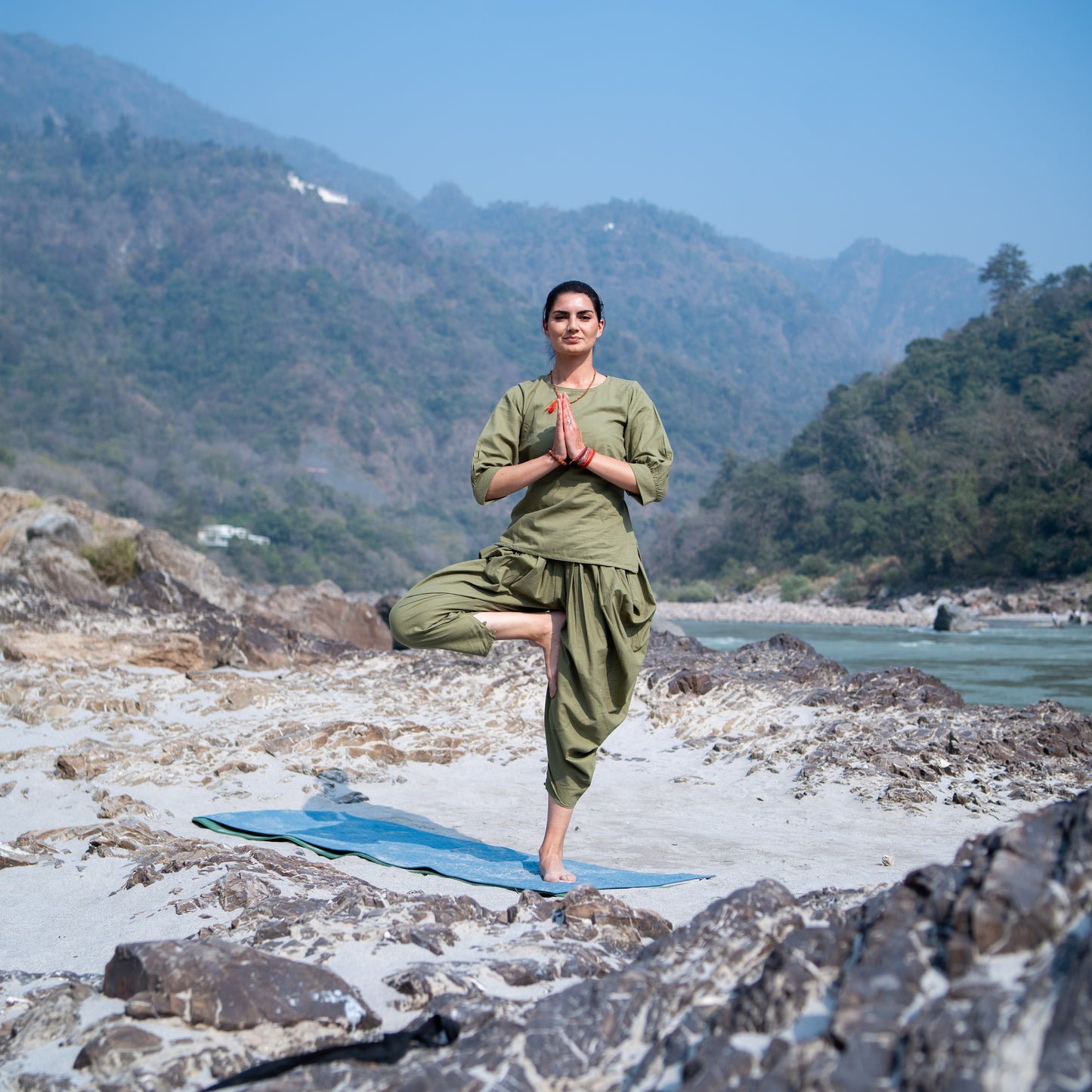 Women Cotton Yoga Pants and Yoga Top Set Green -Buddhi