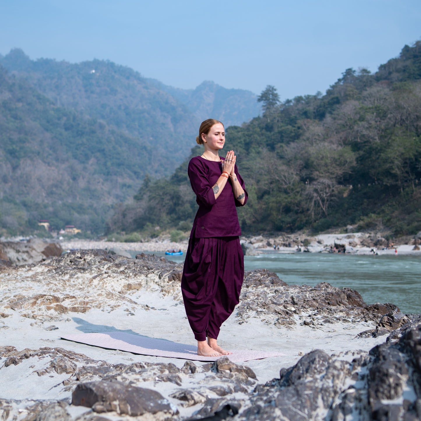 Women Cotton Yoga Pants and Yoga Top Set Purple -Buddhi