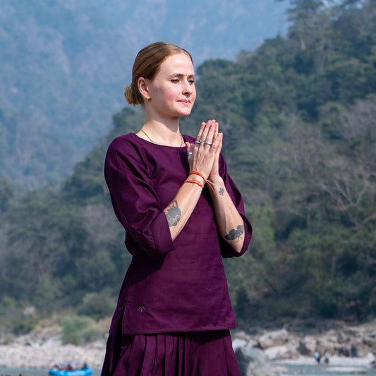 Women Cotton Yoga Top Purple -Buddhi |AKISO