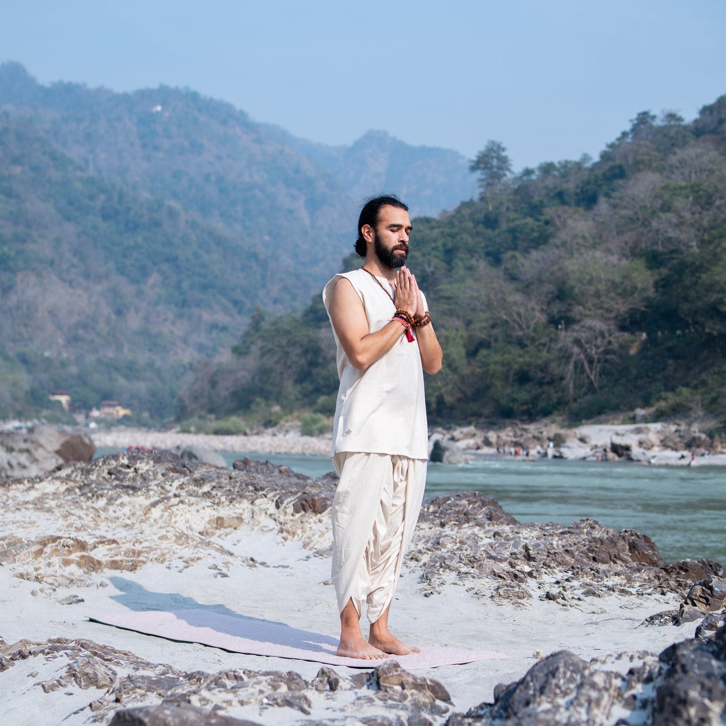 Men Yoga Pants and Yoga Top Set White -Rajas