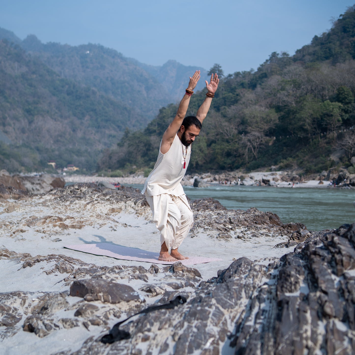 Men Yoga Pants and Yoga Top Set White -Rajas