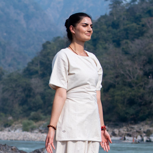 Women Cotton Yoga Top White -Chakra |AKISO