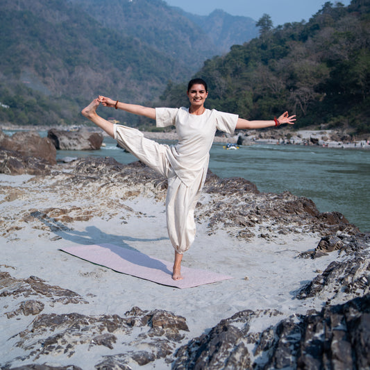 Women White Cotton Yoga Pants and Yoga Top Set -Chakra