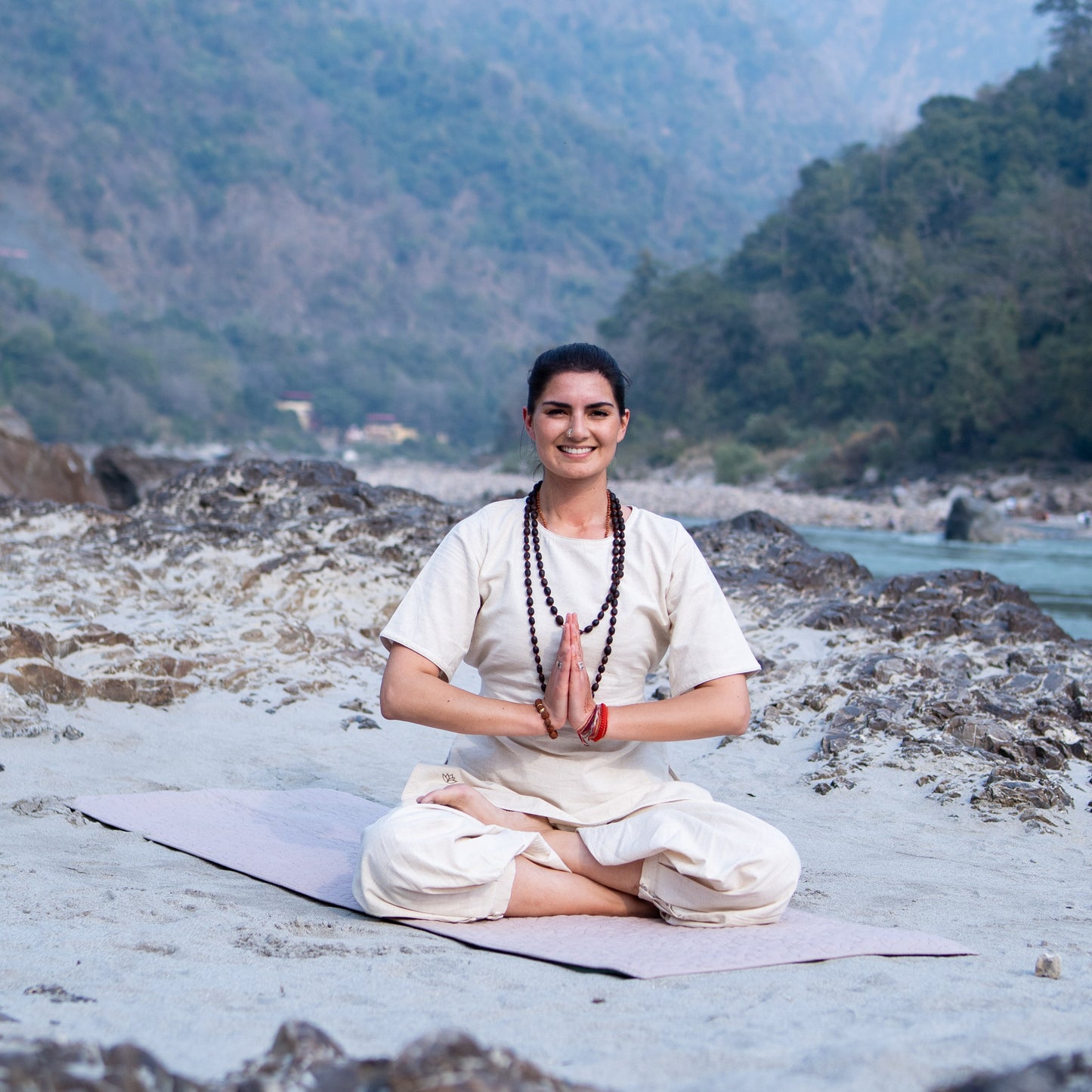 Women White Cotton Yoga Pants and Yoga Top Set -Chakra