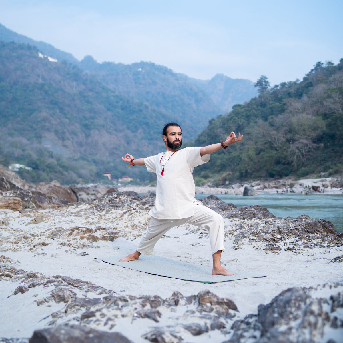 Men Yoga Pants and Yoga Top Set White -Sattva — view 6