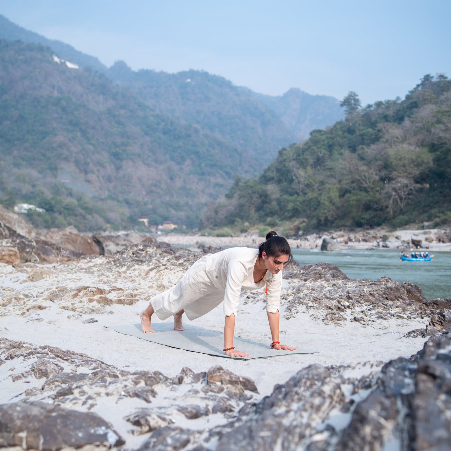 Women Cotton Yoga Pants and Yoga Top Set White -Chandra