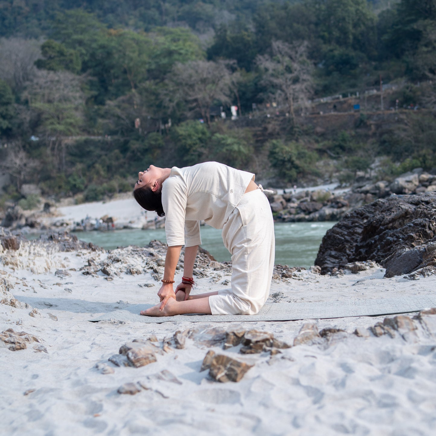 Women Cotton Yoga Pants and Yoga Top Set White -Chandra