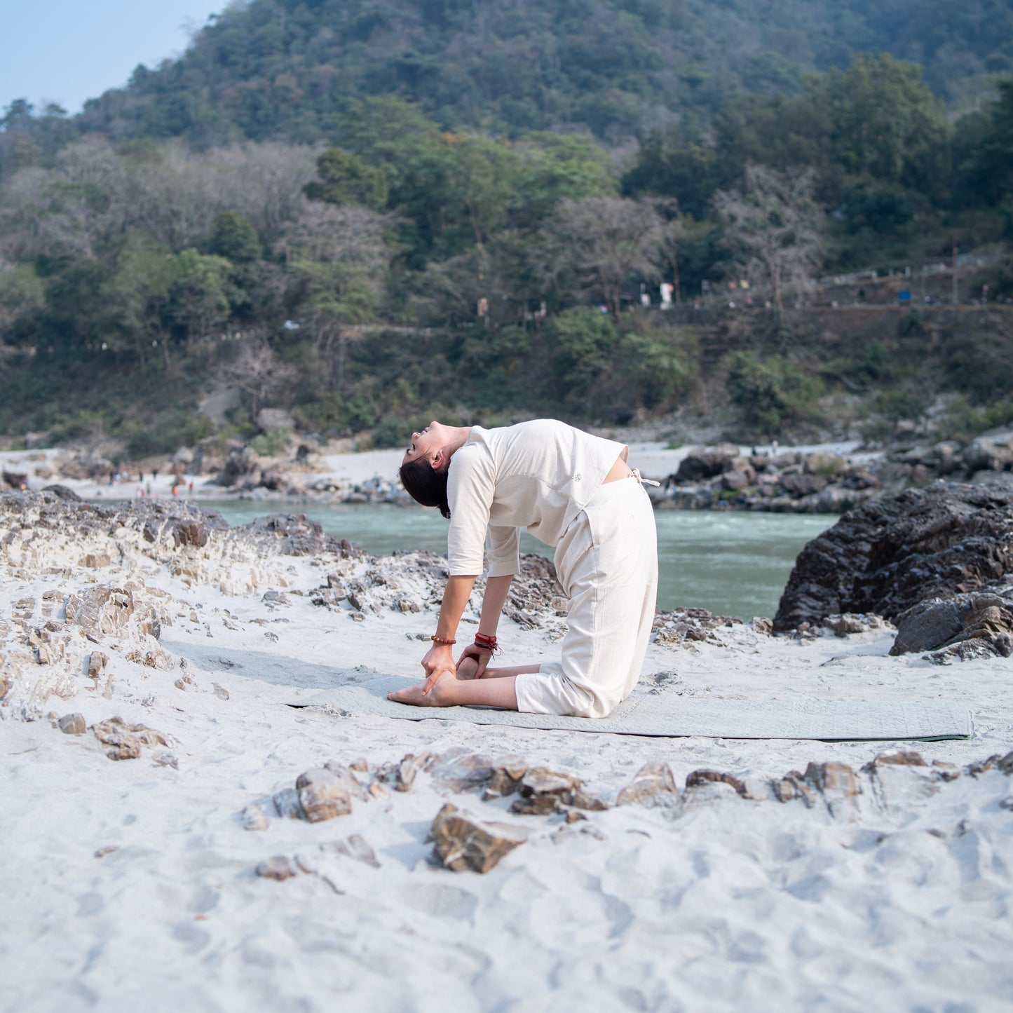 Women Cotton Yoga Pants and Yoga Top Set White -Chandra