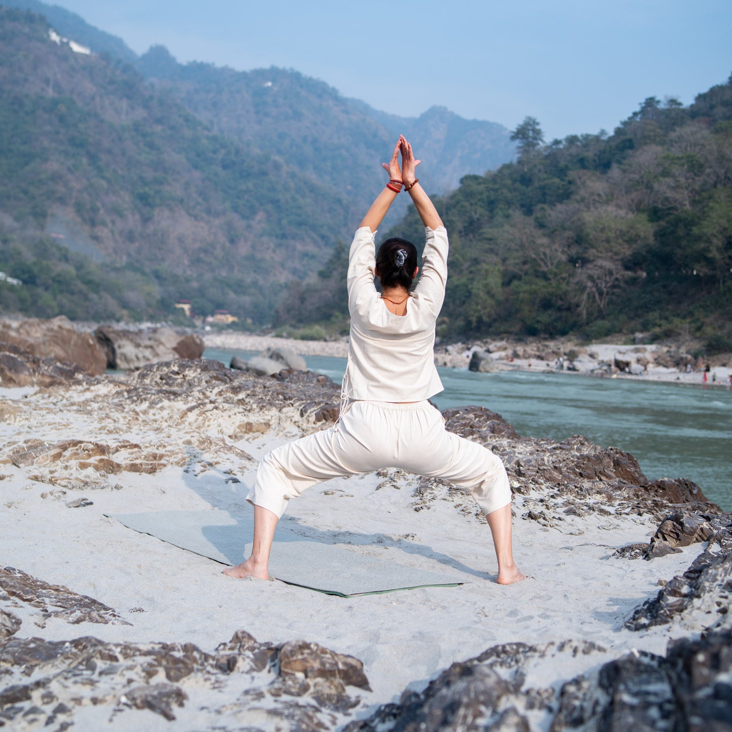 Women Cotton Yoga Pants and Yoga Top Set White -Chandra