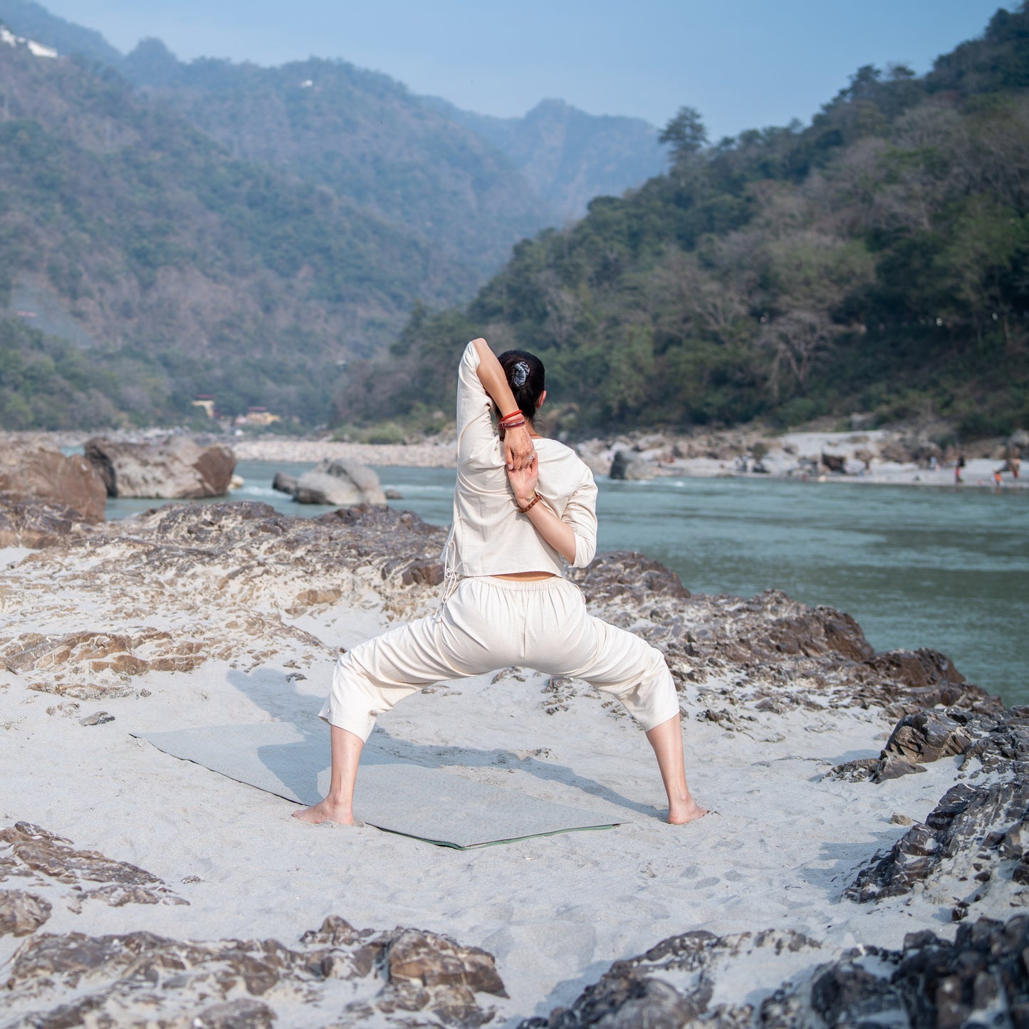 Women Cotton Yoga Pants and Yoga Top Set White -Chandra