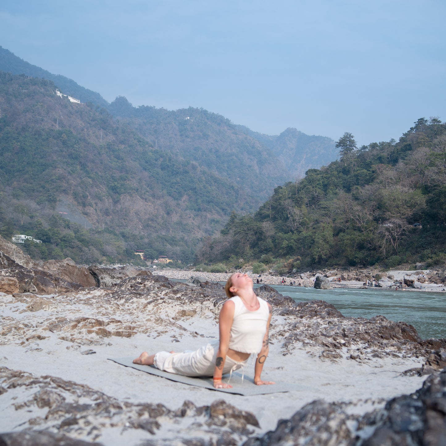 Women Cotton Yoga Pants and Yoga Top Set White -Ananda