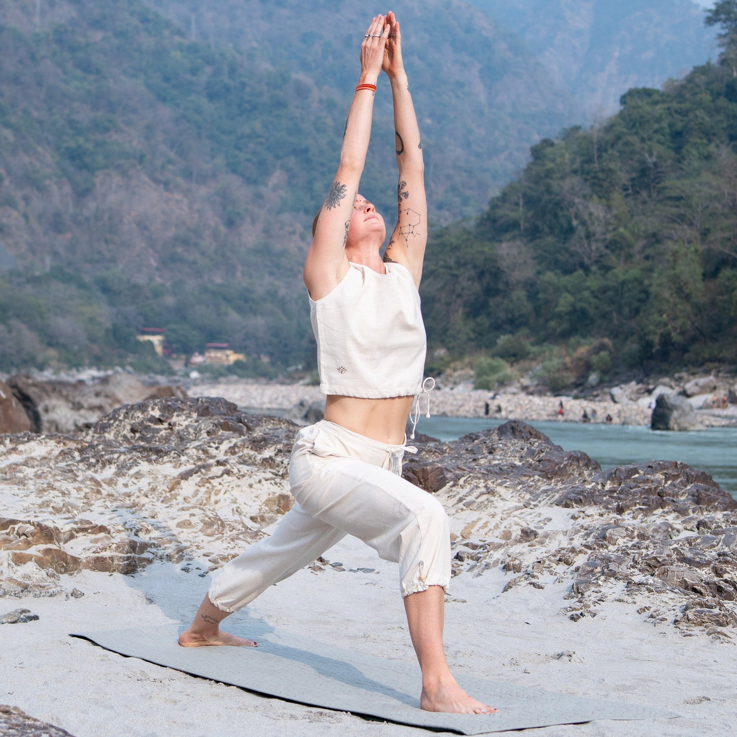 Women Cotton Yoga Pants and Yoga Top Set White -Ananda