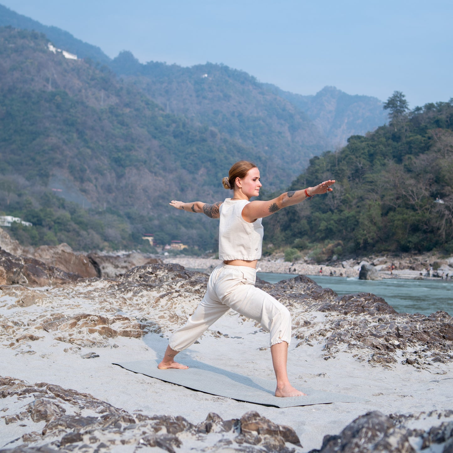 Women Cotton Yoga Pants and Yoga Top Set White -Ananda