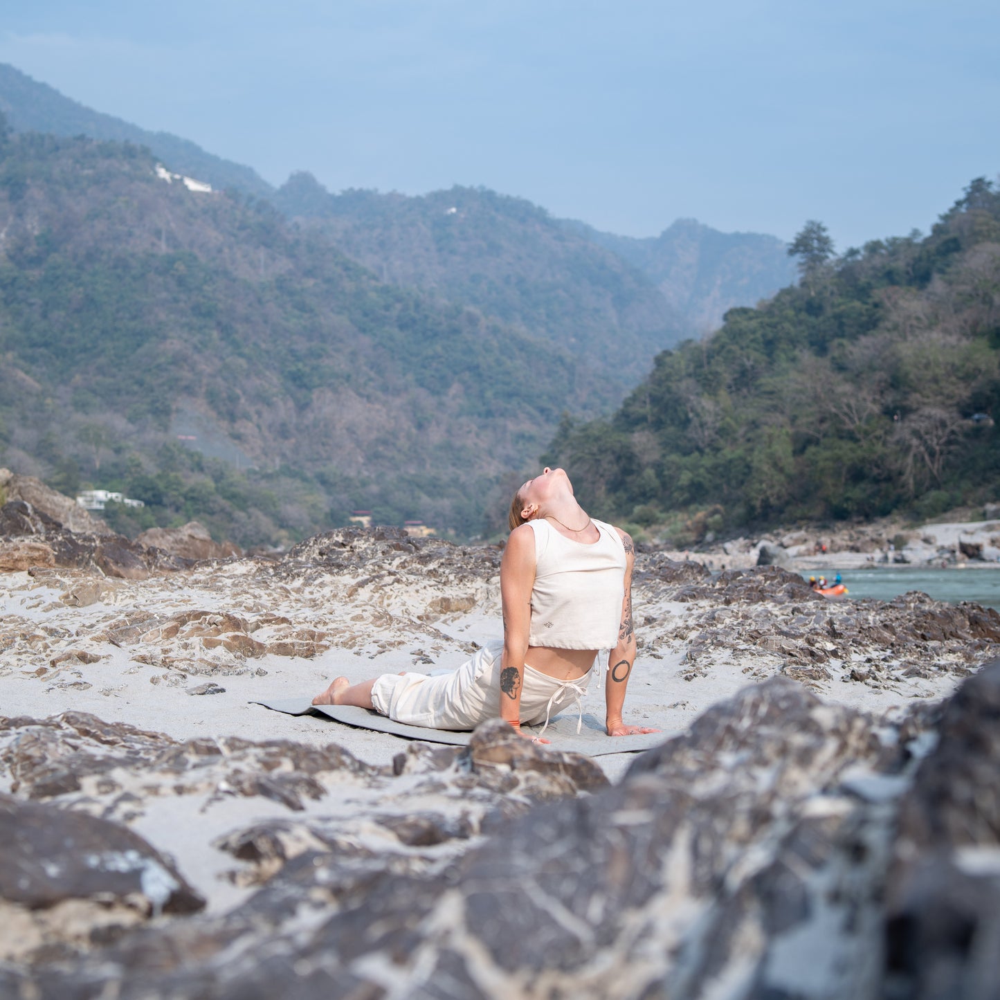 Women Cotton Yoga Pants and Yoga Top Set White -Ananda