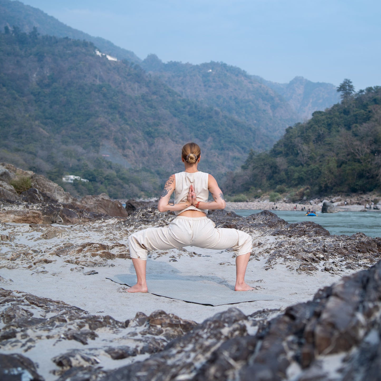 Women Cotton Yoga Pants and Yoga Top Set White -Ananda