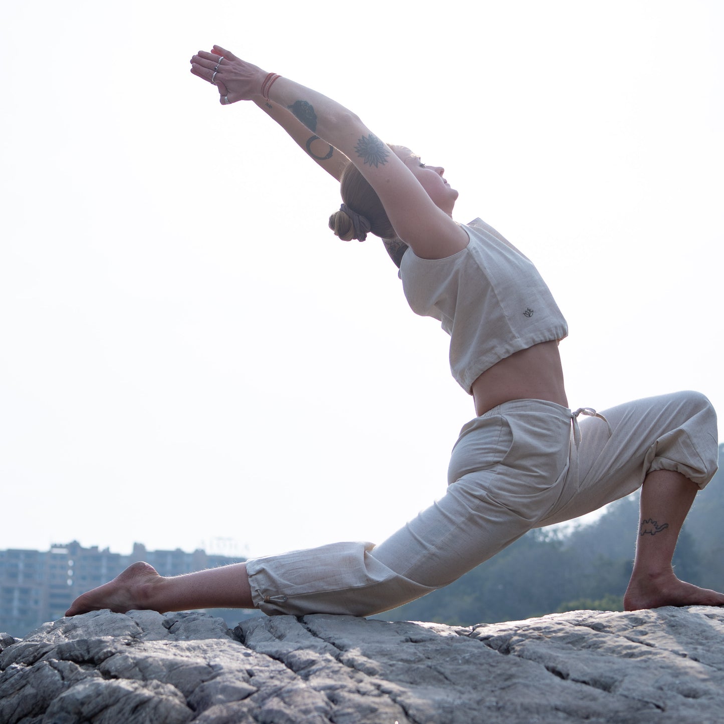 Women Cotton Yoga Pants and Yoga Top Set White -Ananda