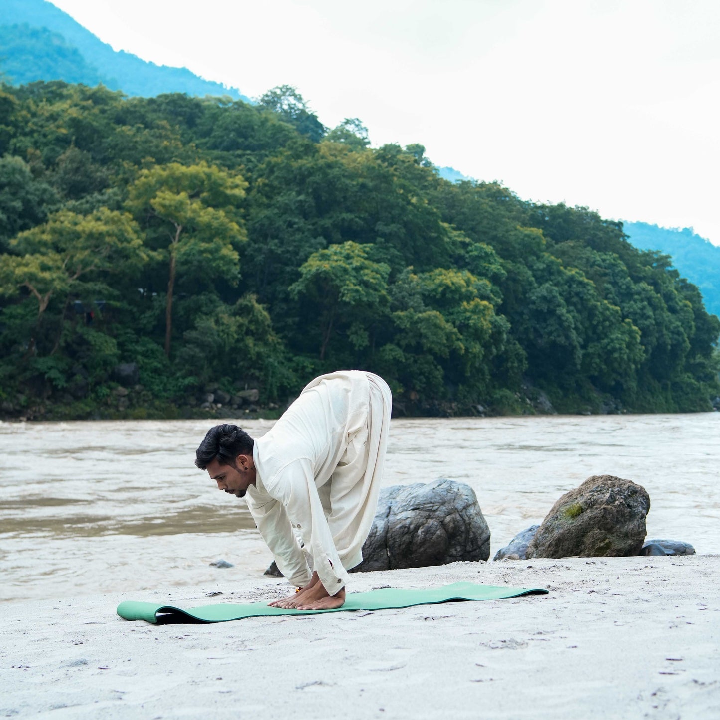 Men Yoga Pants and Yoga Top Set White -Prithvi