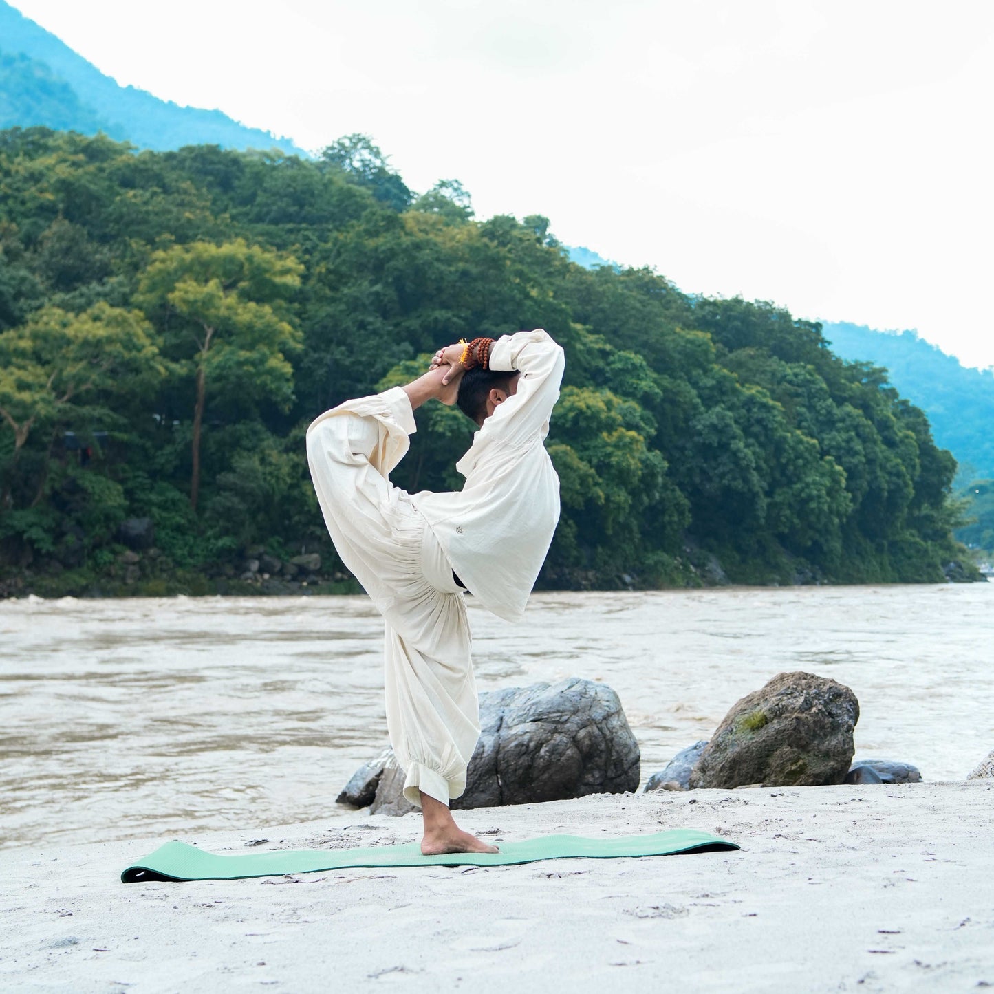 Men Cotton Yoga Pants White -Prithvi