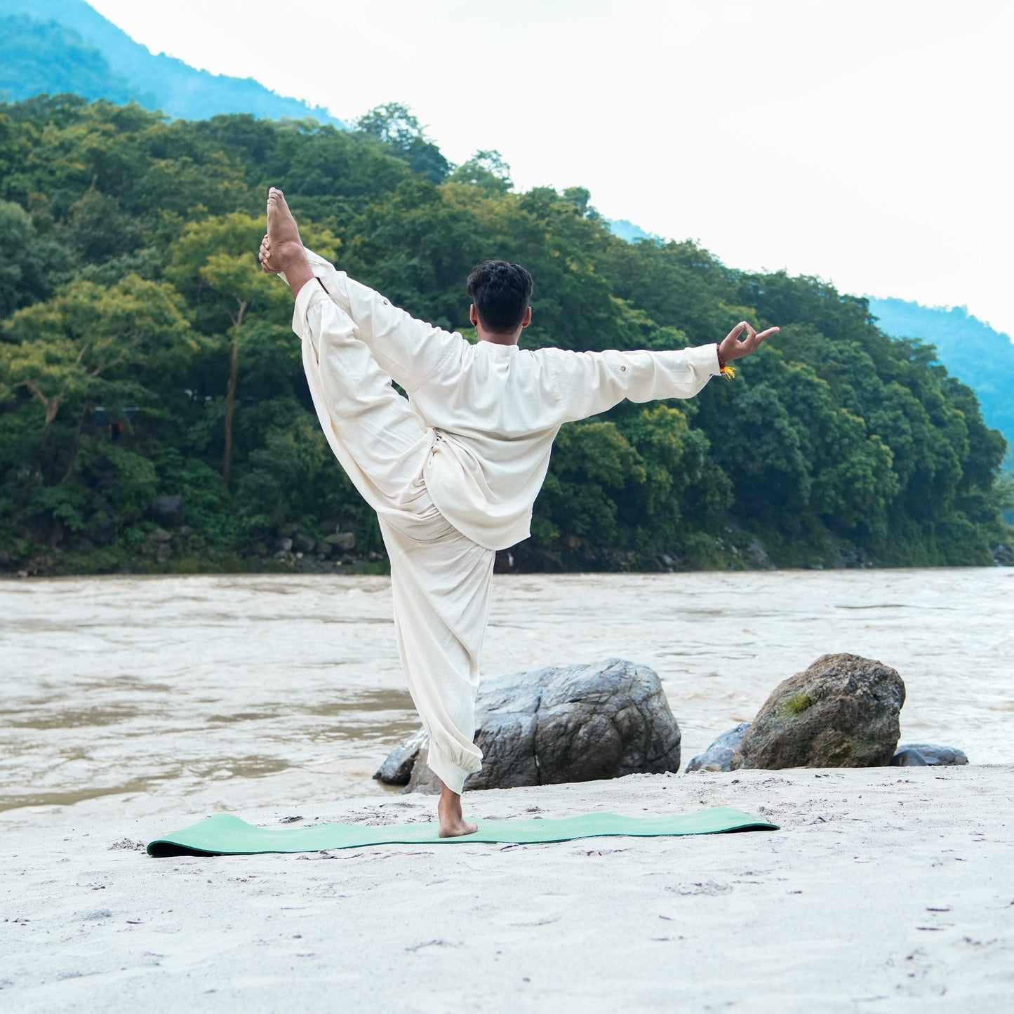 Men Cotton Yoga Pants White -Prithvi