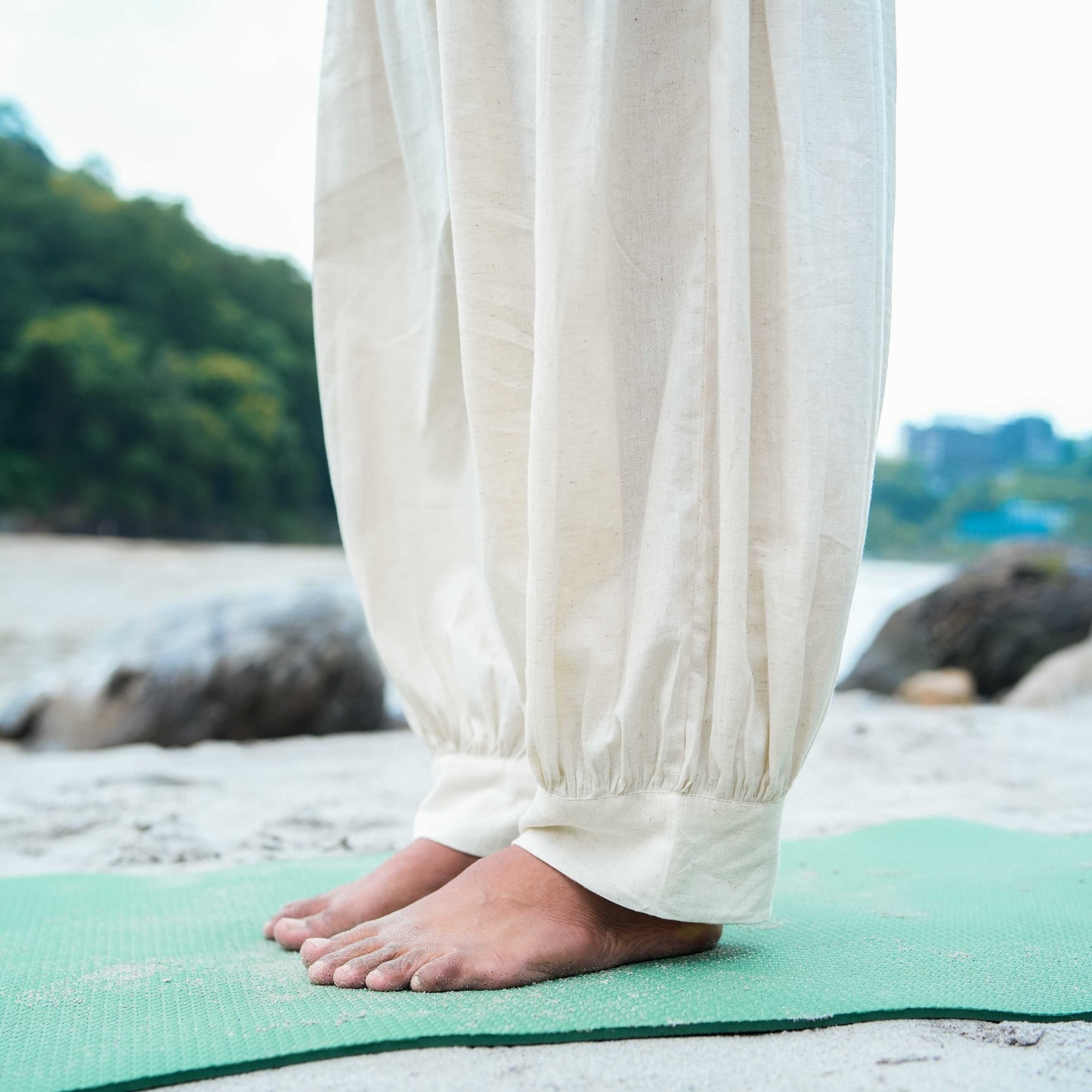 Men Cotton Yoga Pants White -Prithvi