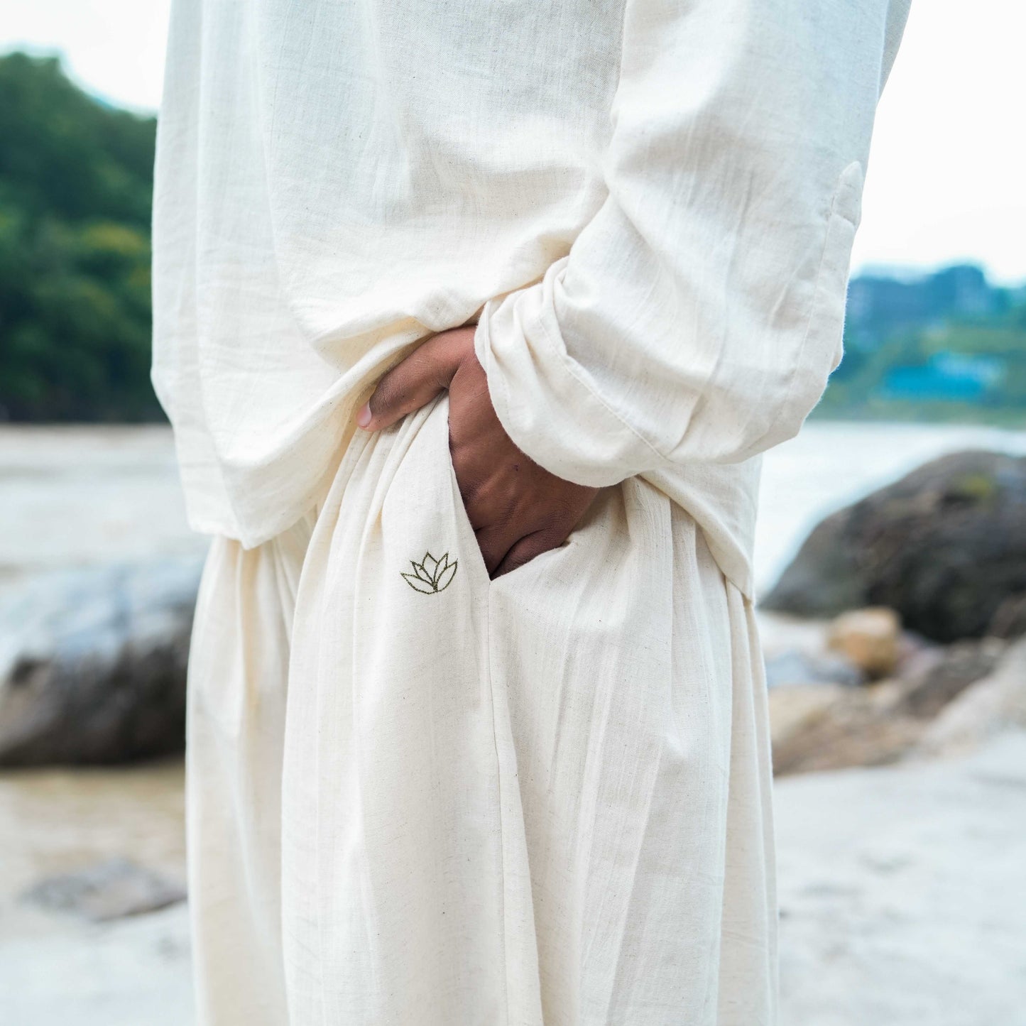 Men Yoga Pants and Yoga Top Set White -Prithvi