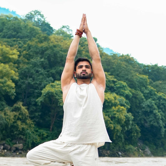 Men Cotton Yoga Top White -Tejas |AKISO