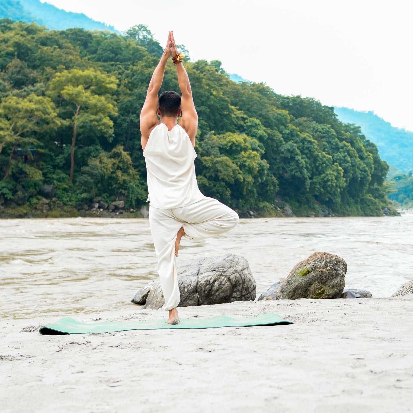 Men Yoga Pants and Yoga Top Set White -Tejas