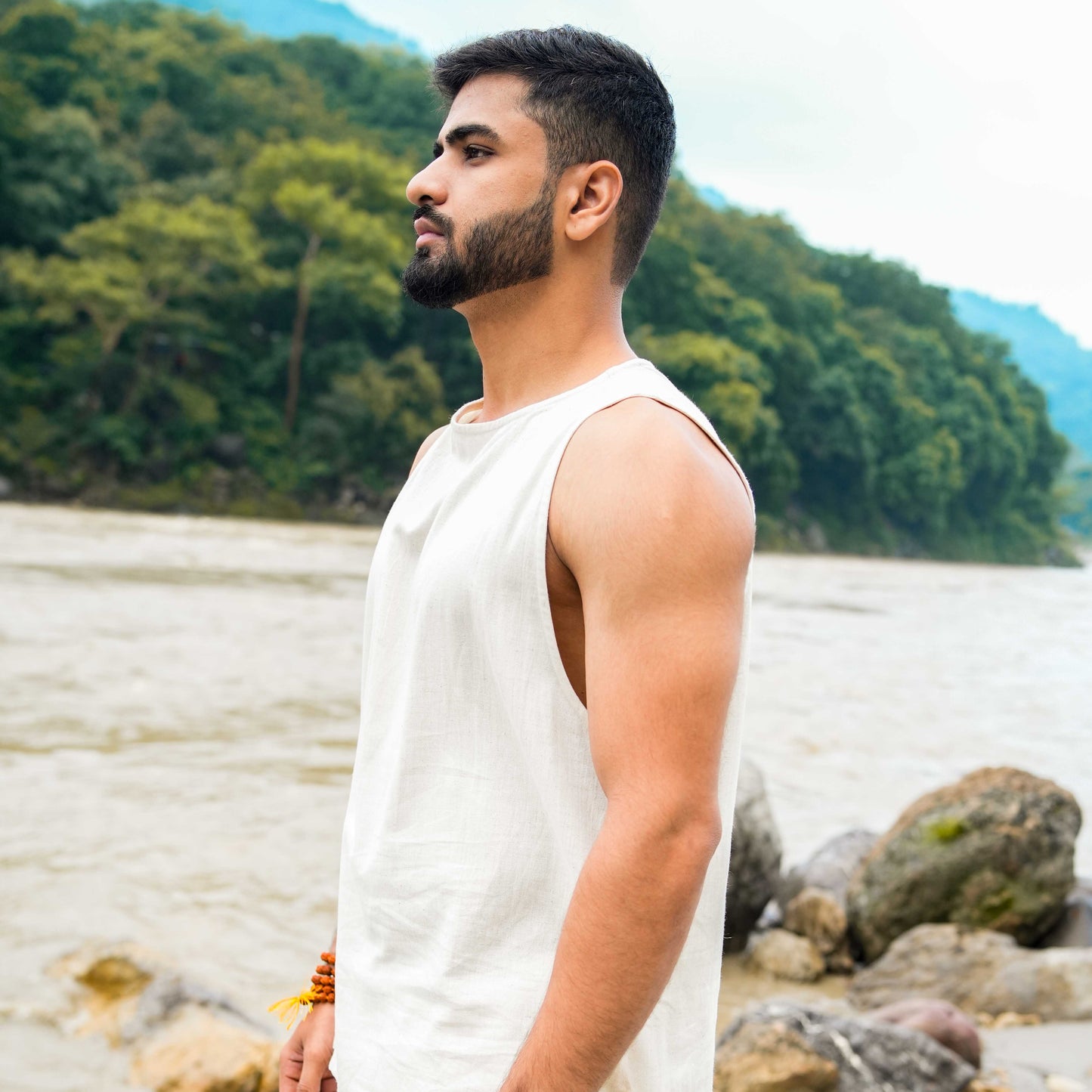 Men Yoga Pants and Yoga Top Set White -Tejas