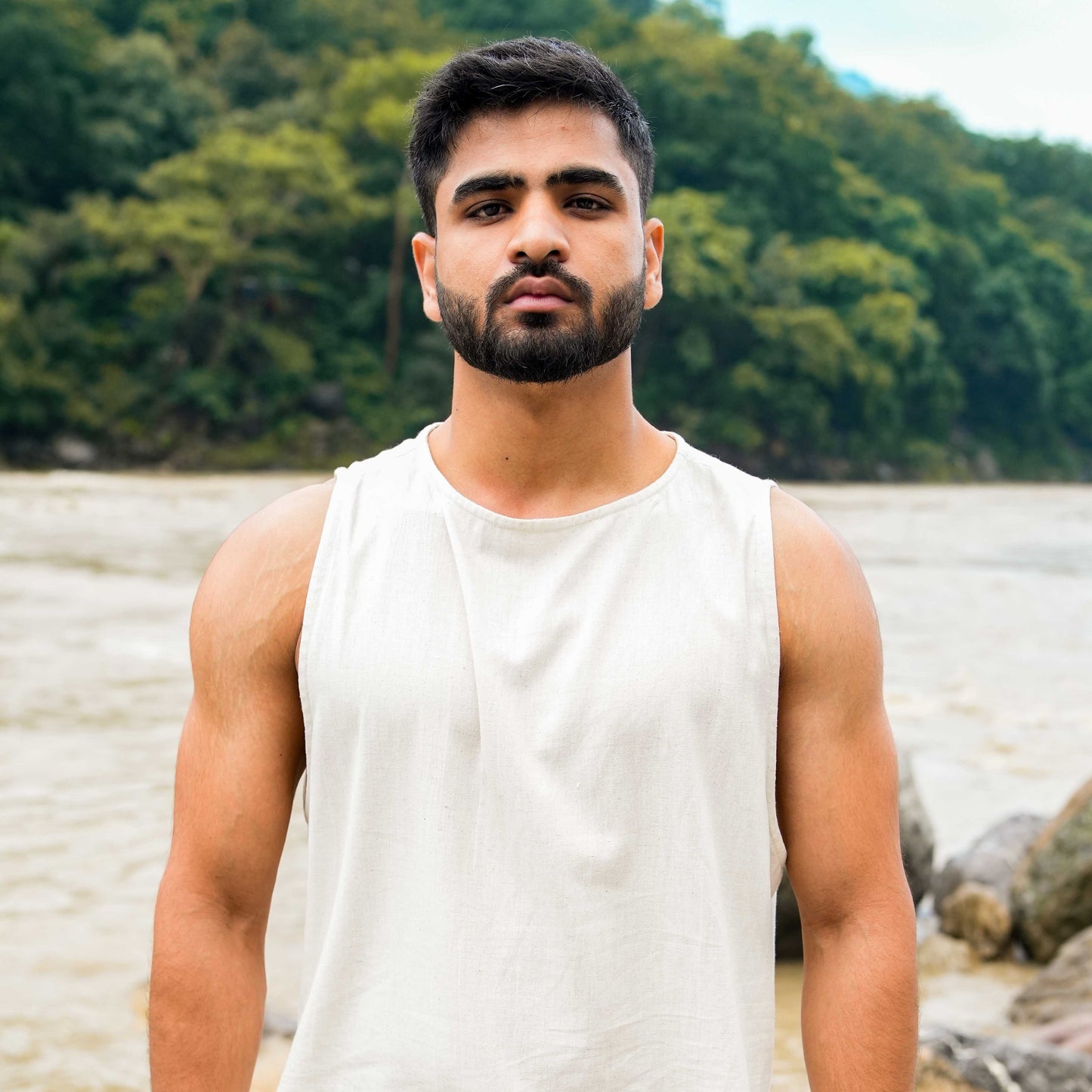 Men Yoga Pants and Yoga Top Set White -Tejas