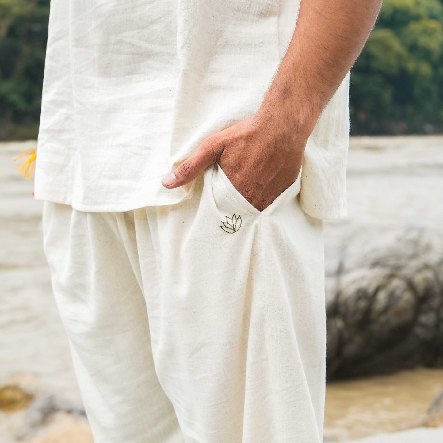 Men Cotton Yoga Pants White -Tejas