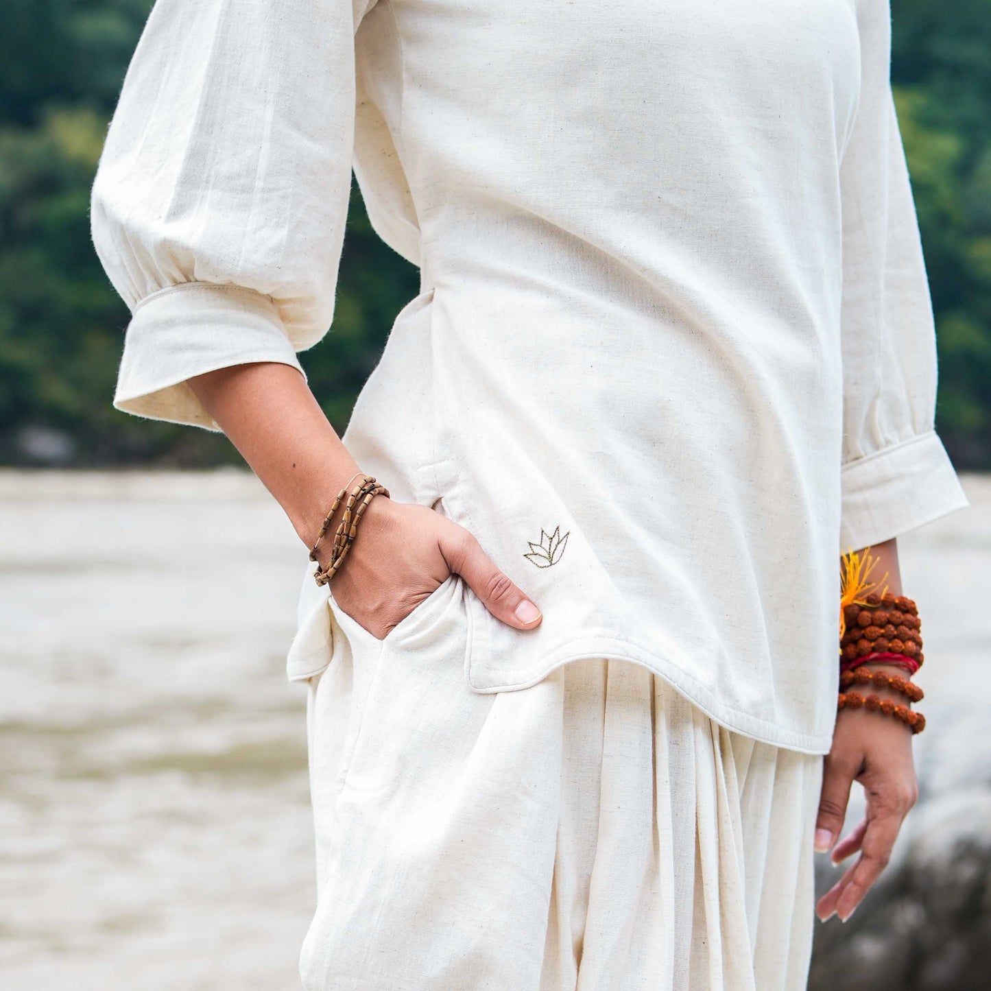 Women Cotton Yoga Pants and Yoga Top Set White -Buddhi