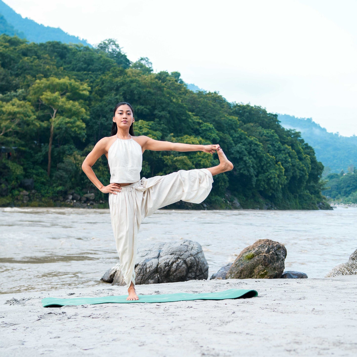 Women Cotton Yoga Pants White -Akasha