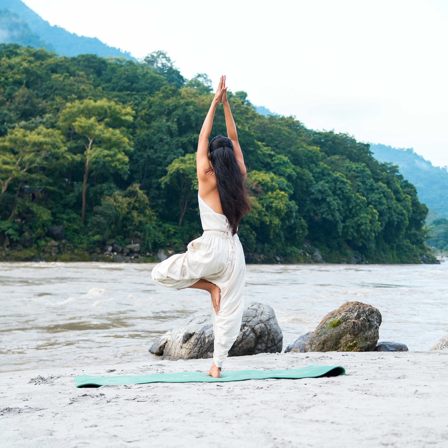 Women Cotton Yoga Pants and Yoga Top Set White -Akasha
