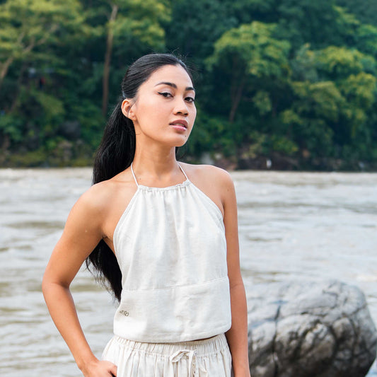 Women Cotton Yoga Top White -Akasha |AKISO