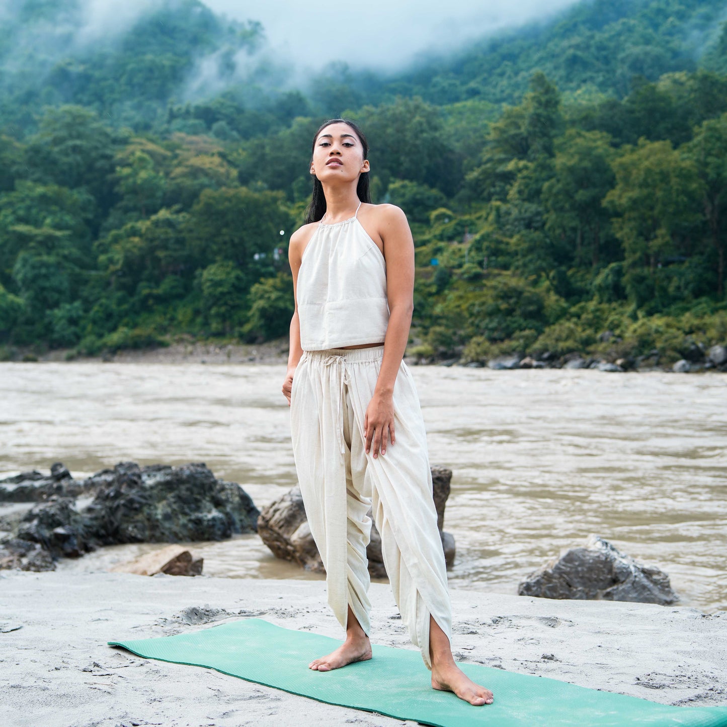 Women Cotton Yoga Pants White -Akasha