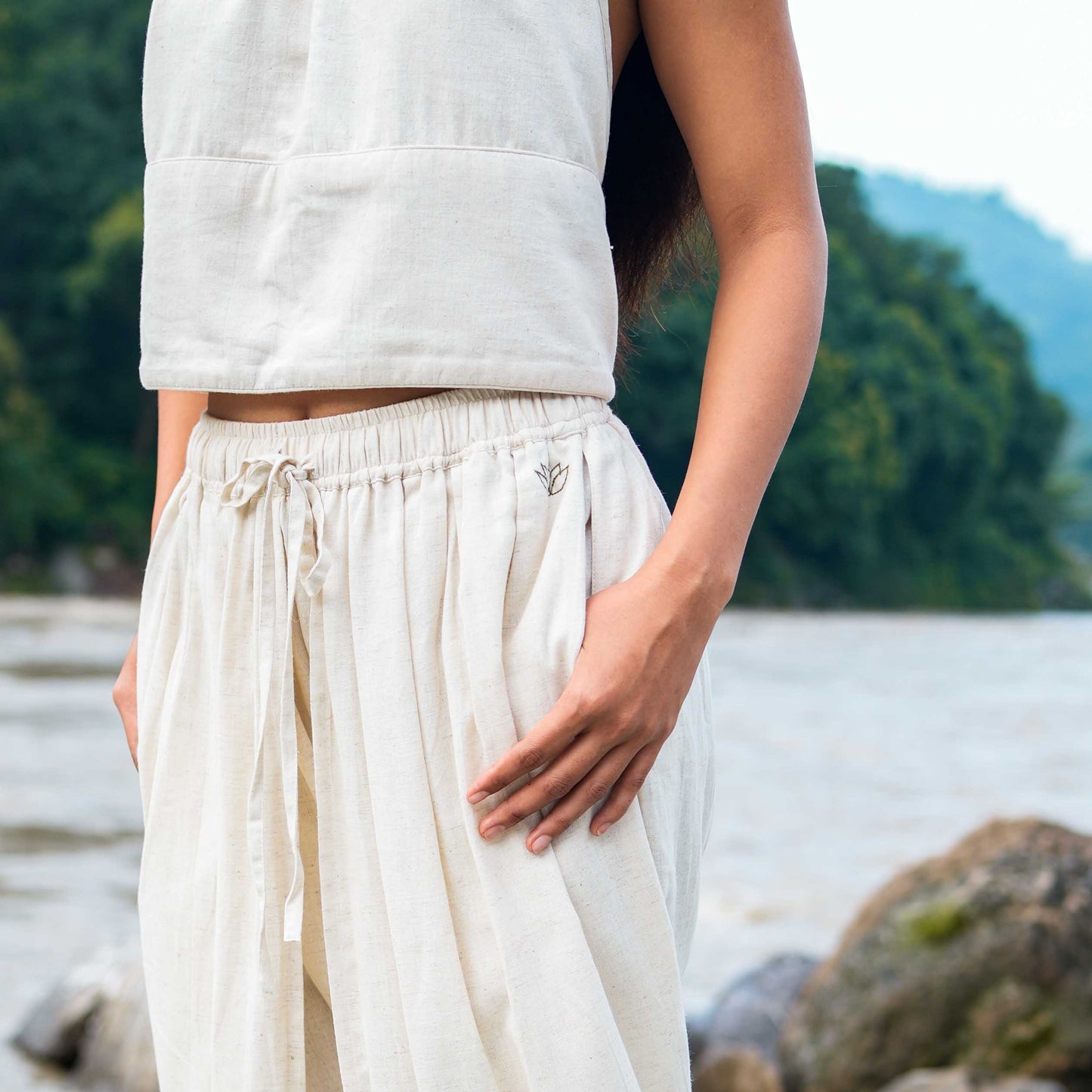 Women Cotton Yoga Pants White -Akasha