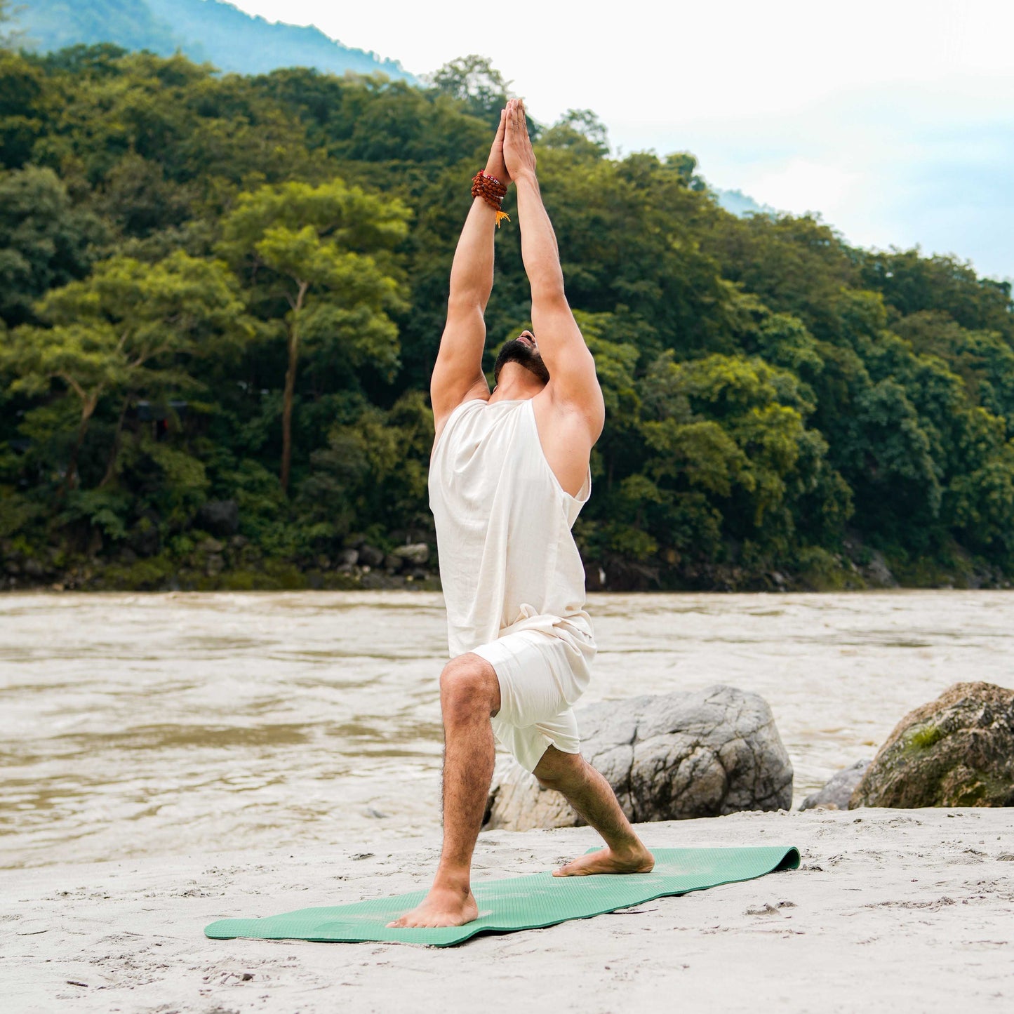 Men Cotton Yoga Shorts White -Vayu