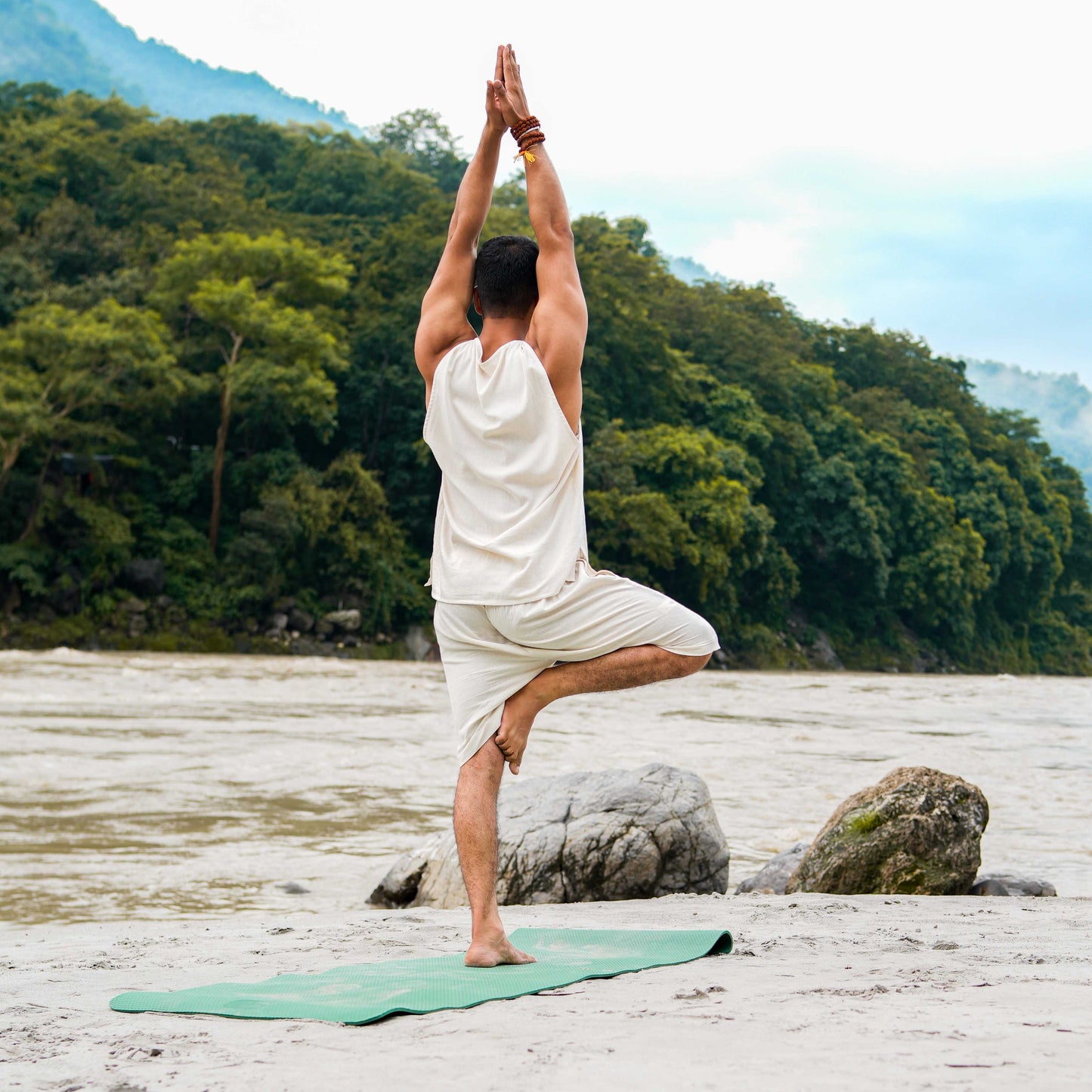 Men Cotton Yoga Shorts White -Vayu